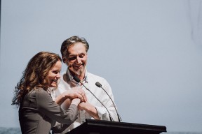 Anik Bissonnette, artistic director of École supérieure de ballet and Ivan Cavallari, artistic director of Les Grands Ballets on the Théâtre Maisonneuve' stage.