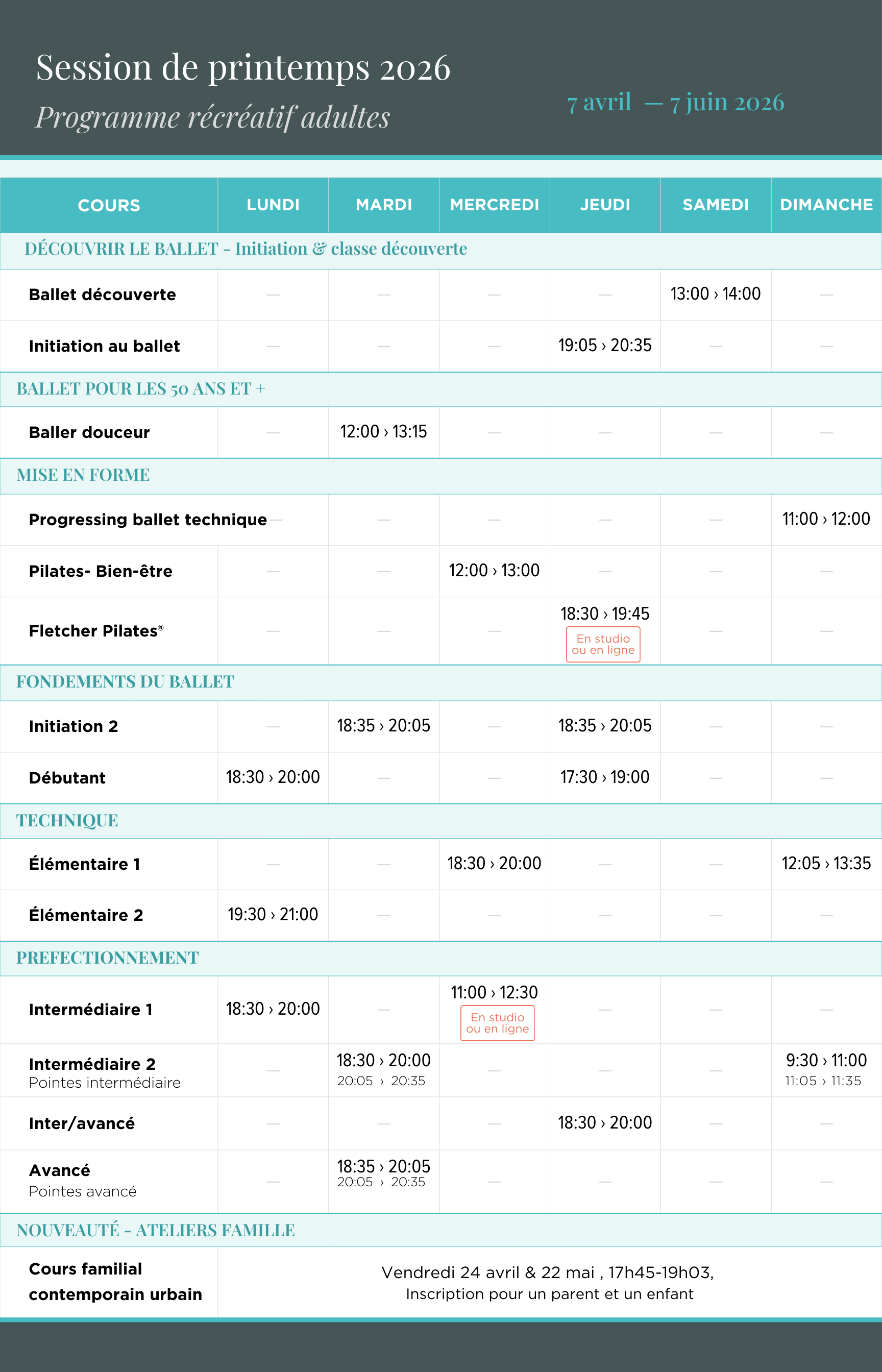 HORAIRE DU PRINTEMPS