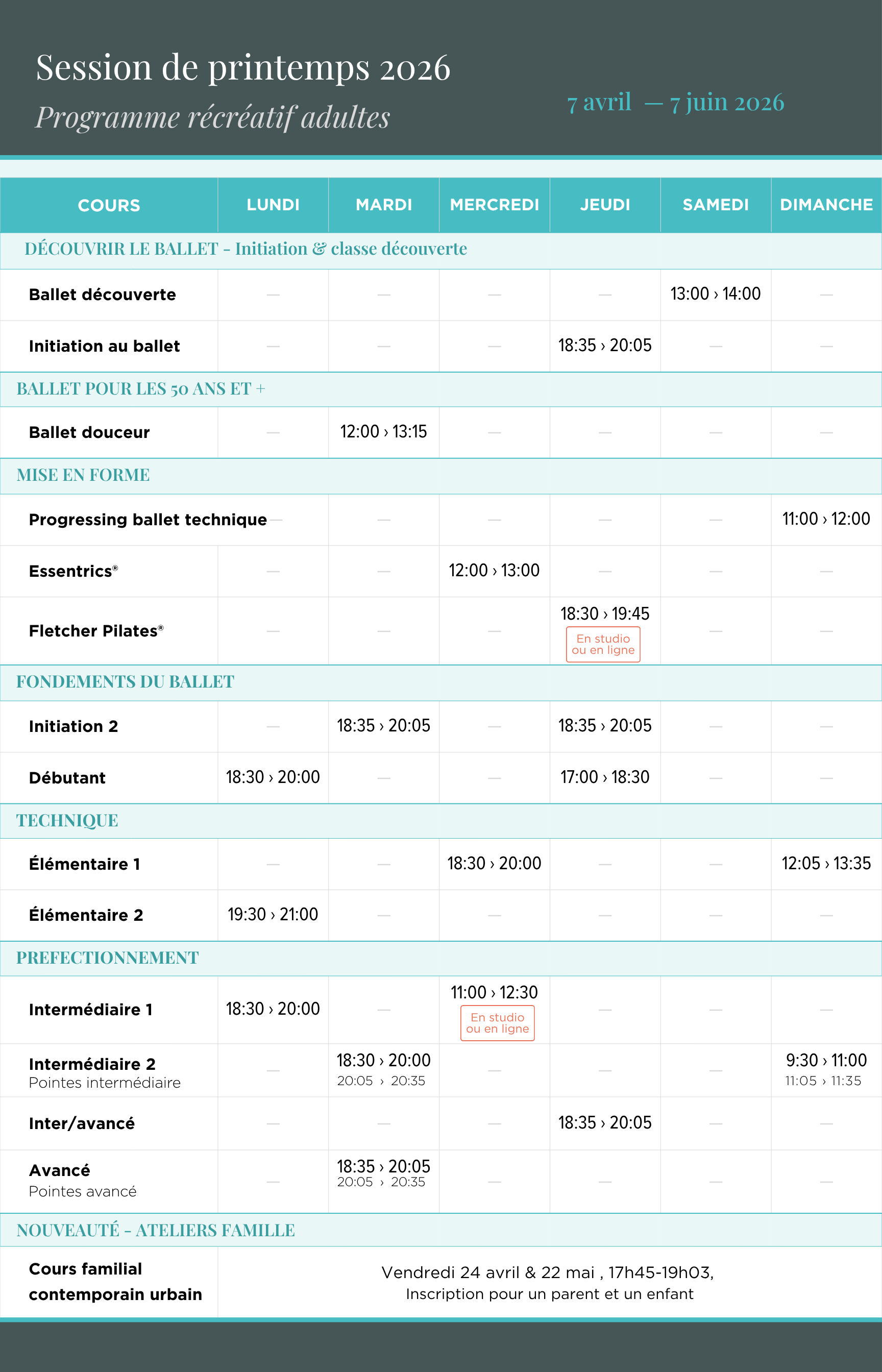 HORAIRE DU PRINTEMPS