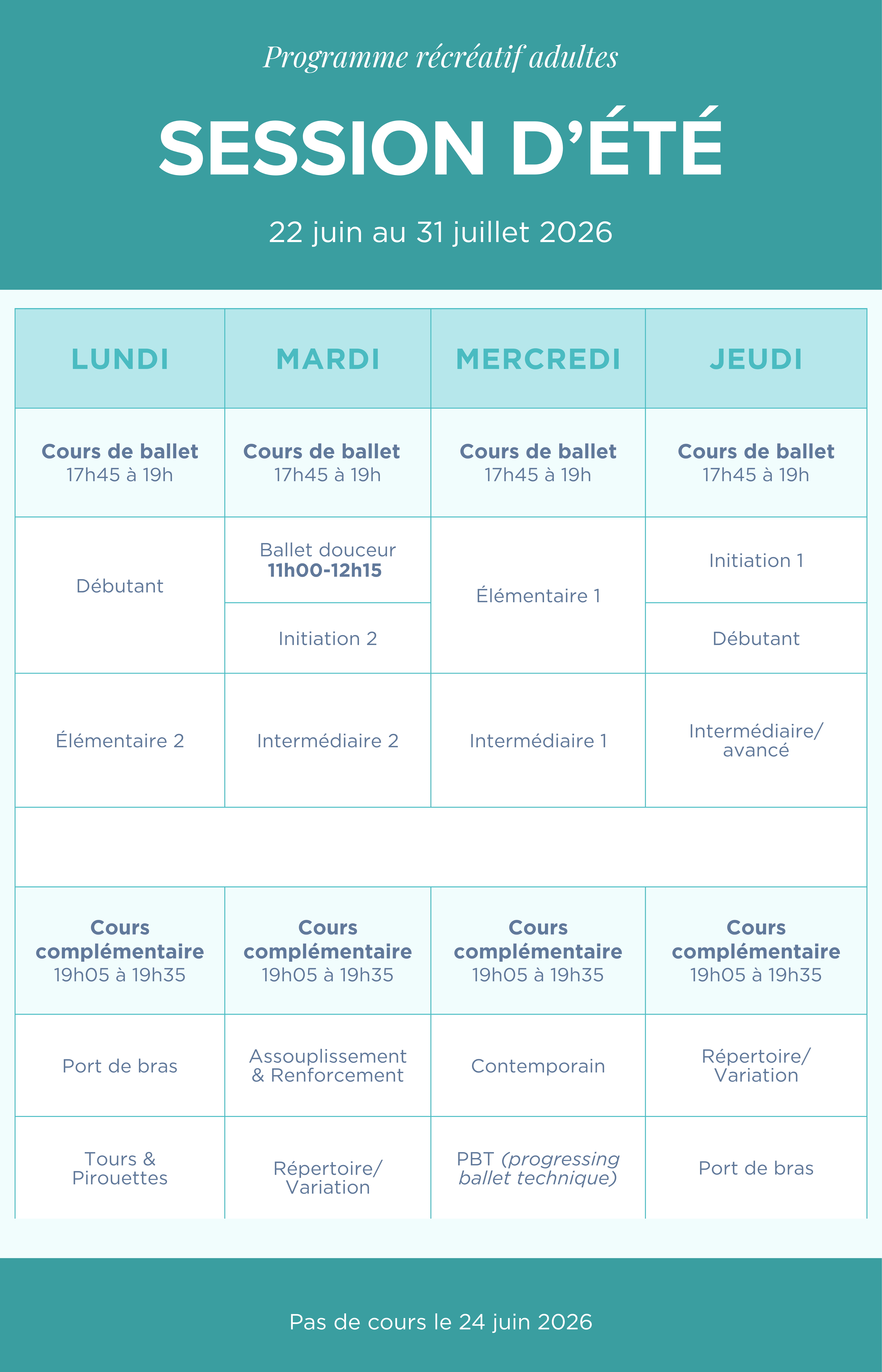 HORAIRE D'ÉTÉ