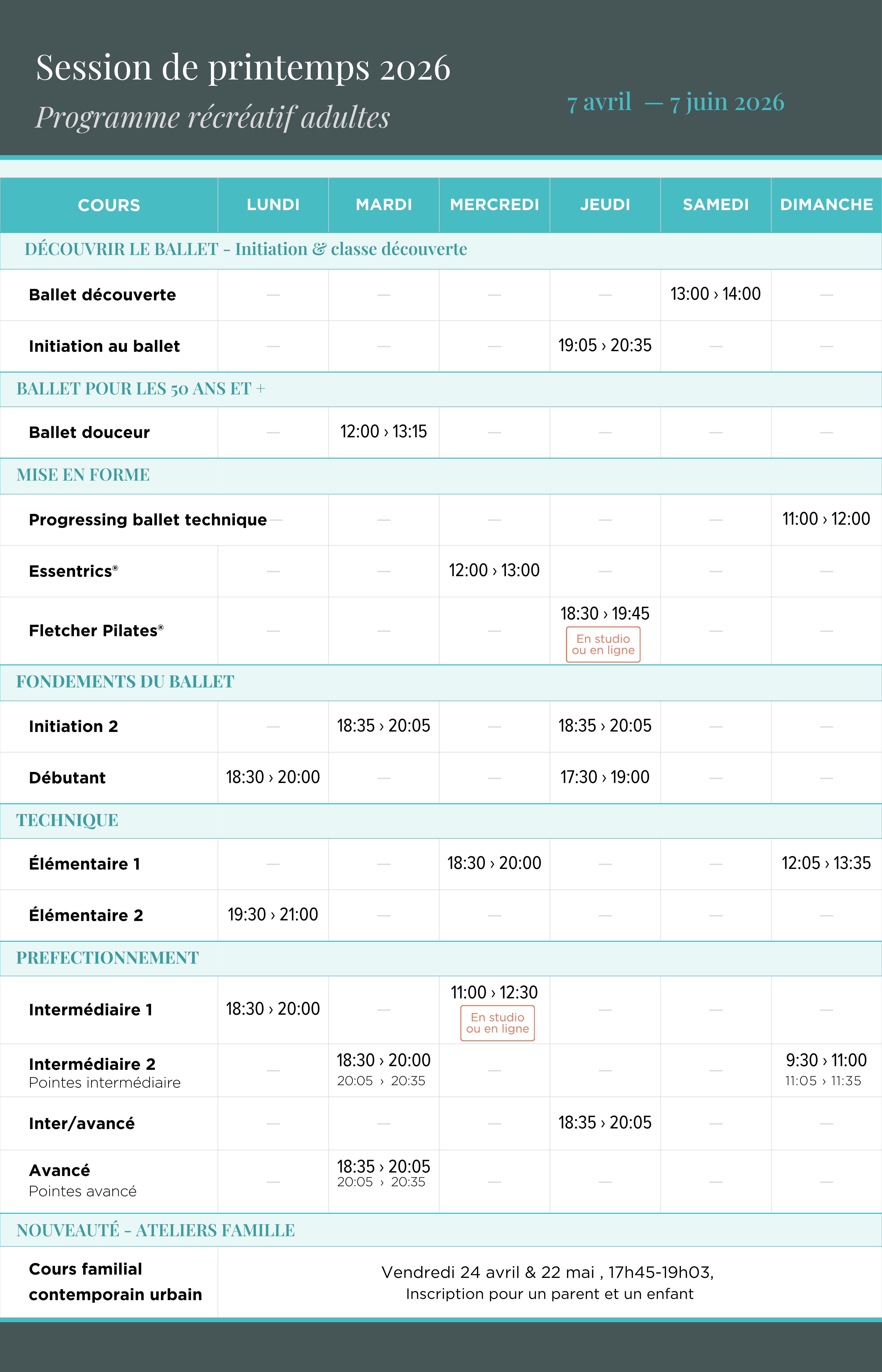 HORAIRE DU PRINTEMPS